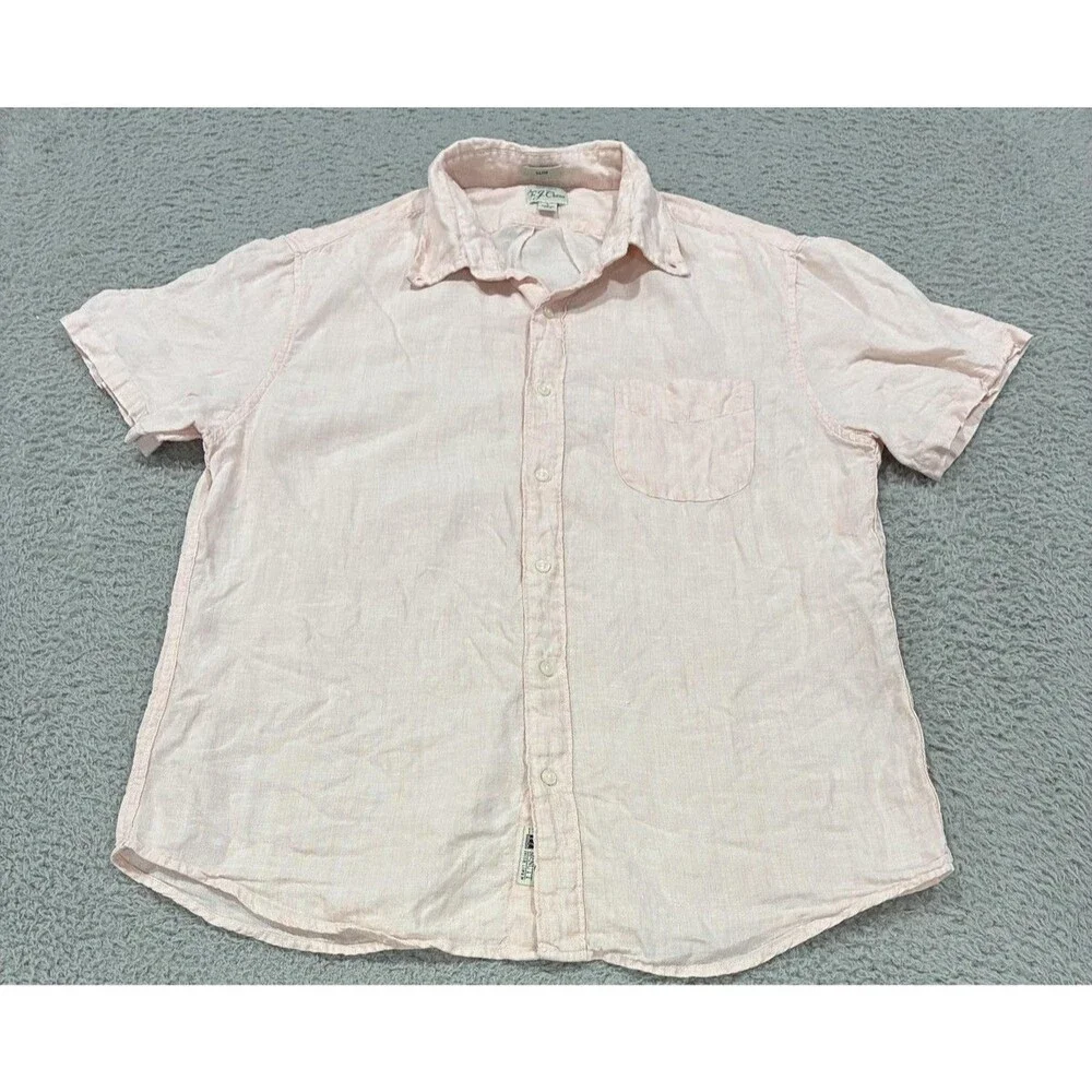 J.Crew Shirt Mens Large Pink Baird McNutt Irish Linen Short Sleeve Button Up